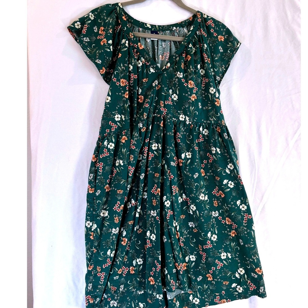 Old Navy Womens Green Floral Flutter Sleeve Babydoll Mini Dress Size M Coquette